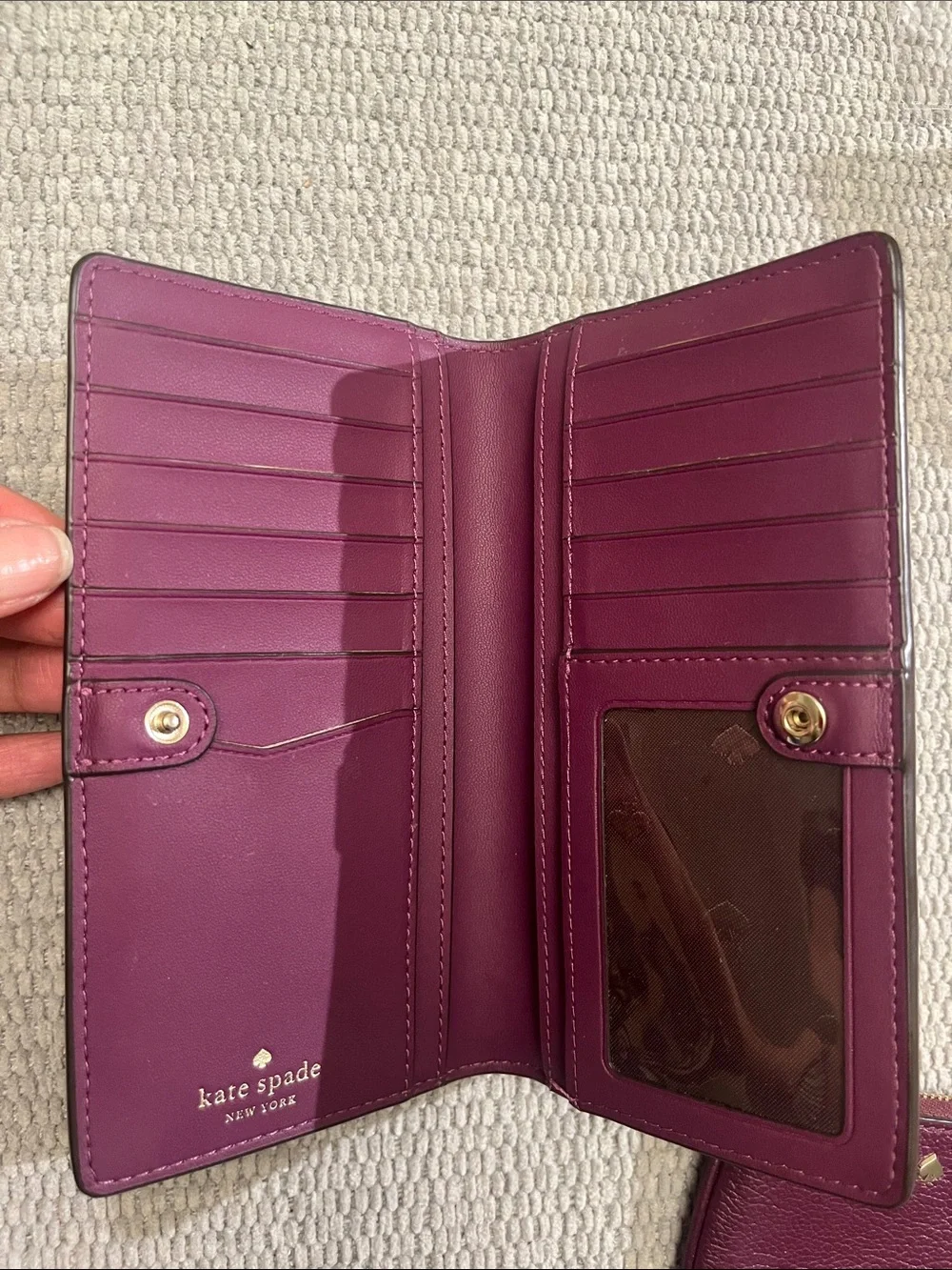 Authentic Kate Spade Burgundy Genuine Leather wallet matching Leather Coin Pouch